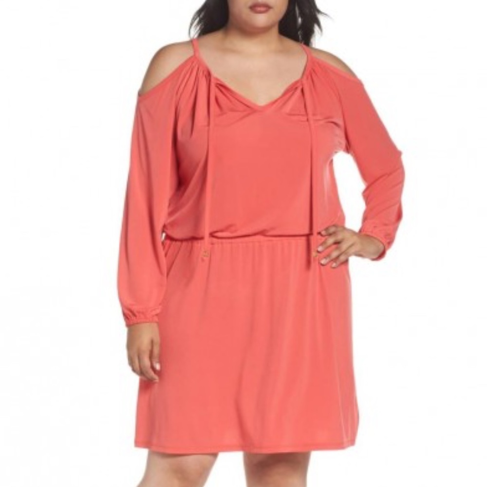 Michael Kors Sangria Matte Jersey Cold-Shoulder Blouson Dress Plus Size 2X